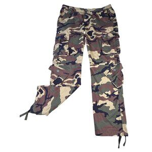 Mens Matchstick Camo Cargo Pants Size 42 100% Cotton Multi-Pocket Adjustable Hem